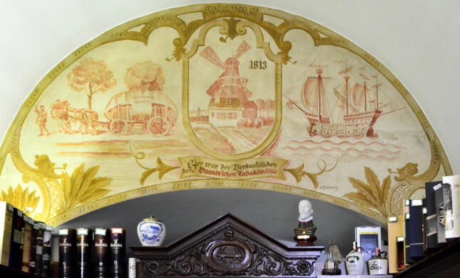 Wandbild mit der ehemaligen Tabakmühle am Völkerschlachtdenkmal.